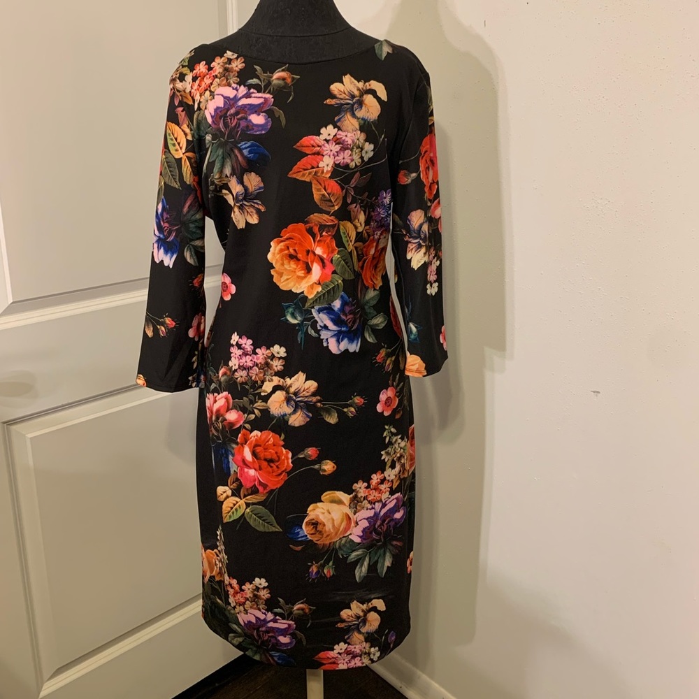 Bisou Bisou black long sleeve floral dress, size 16, NWT